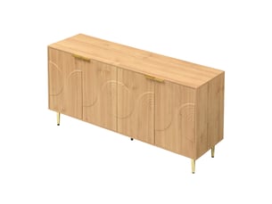 Buffet moderne 140x40x72 cm mdf naturel 4 portes étagères réglables pieds métal doré