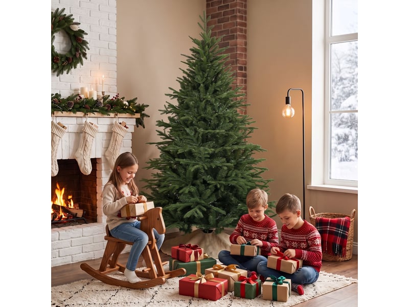 Sapin de noël artificiel 180 cm, arbre de noël, 2081 branches articulées en pe et pvc ignifuge, support en bois robuste  - Conforama E