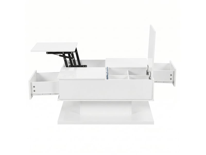  Table basse relevable 72x72x35 cm avec led et rangements blanc brillant  - Conforama D