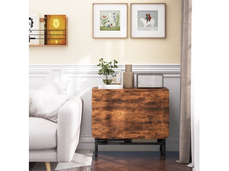  Table à manger pliante mobile 6 personnes avec rangement, 130 x 80 cm, marron rustique  - Conforama D