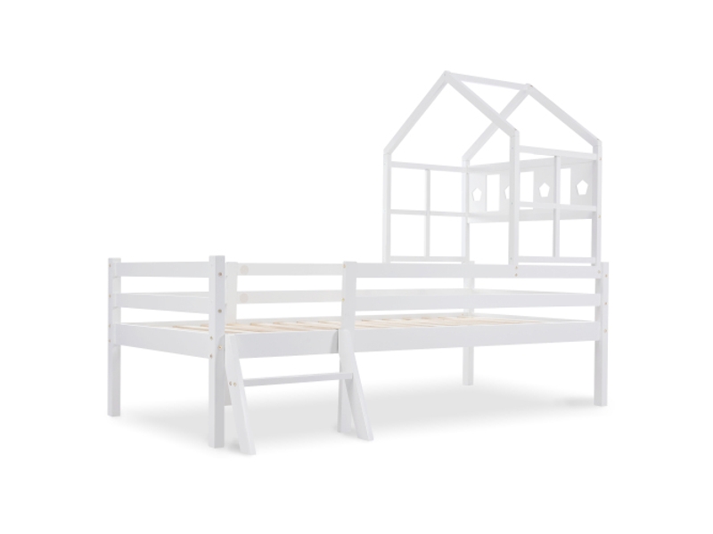 Lit cabane 90x200 cm, lit enfant avec échelle, tiroirs et sommier à lattes, en bois, blanc, sans matelas - Conforama E