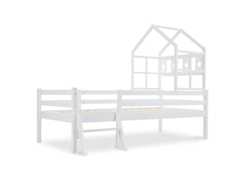  Lit cabane 90x200 cm, lit enfant avec échelle, tiroirs et sommier à lattes, en bois, blanc, sans matelas  - Conforama E