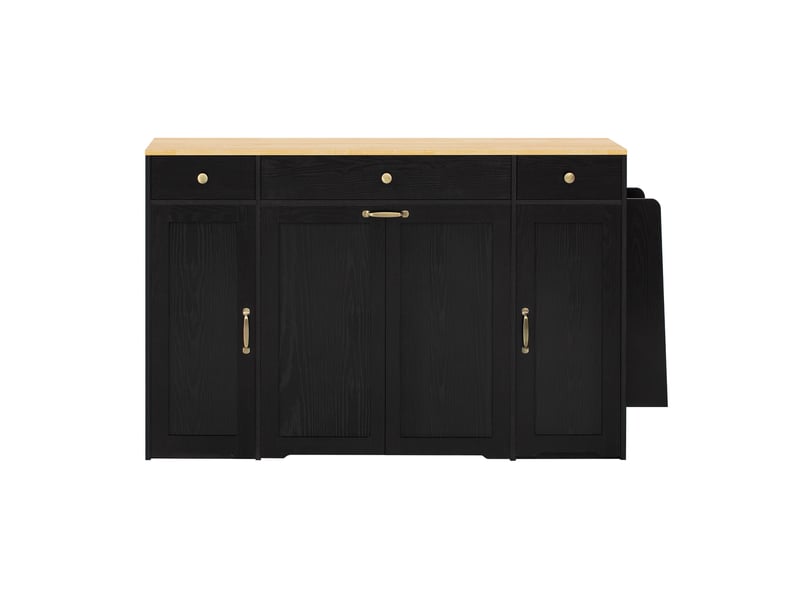 Buffet de cuisine - 136x39,8x90 cm - meuble de rangement avec plateau rabattable, 3 tiroirs, portes et étagère - noir - Conforama A