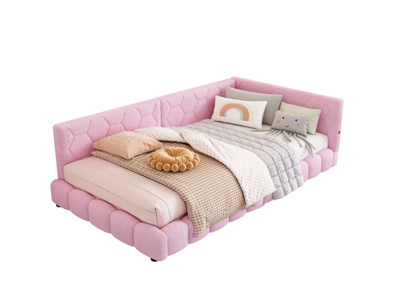  Canapé lit rose lit de jour 90x200 avec led 16 couleurs et port usb type-c  - Conforama A