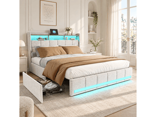 Lit avec rangement 140x190 cm <strong></strong> <strong></strong> coloris beige