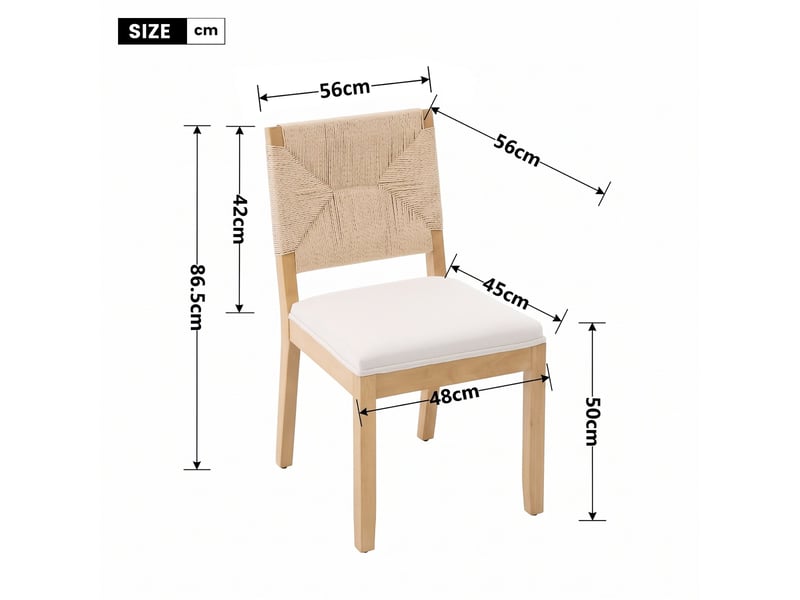  Ensemble table ronde 120 cm + 4 chaises de salle à manger, style scandinave &amp; mid-century, rotin cannage, assise lin beige  - Conforama C