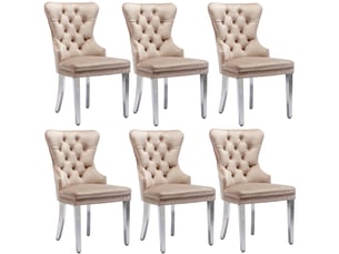 Lot de 6 chaises en velours coloris beige avec pieds en métal