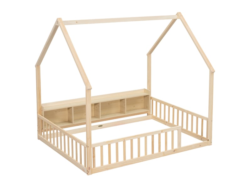  Lit cabane enfant 140x200 cm avec 4 rangements, bois de pin naturel  - Conforama E