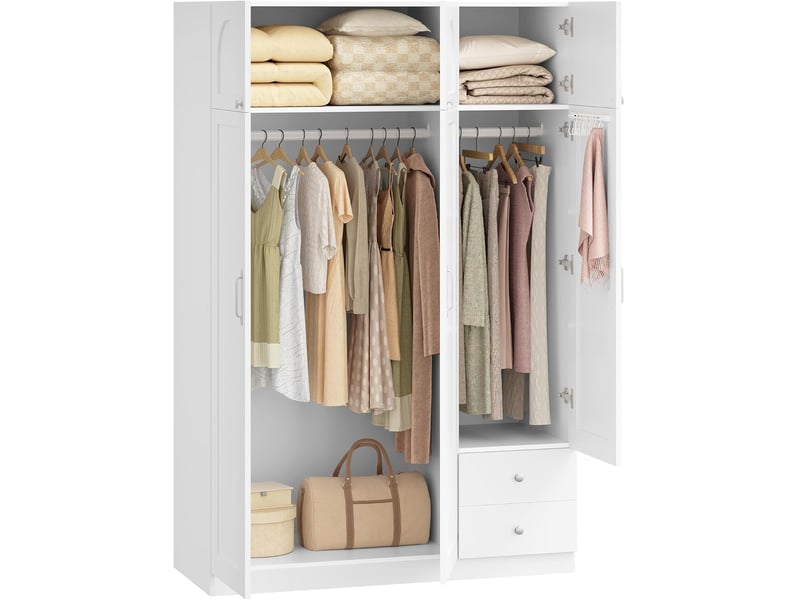 Armoire avec 6 portes 2 tiroirs, armoire avec tringle et étagère de rangement, penderie blanc  - Conforama A