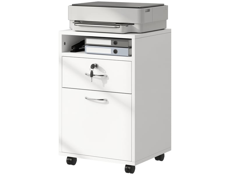 Meuble de bureau avec tiroir verrouillable et armoire à roulettes, support pour imprimante de studio, 40 x 35 x 60 cm, blanc  - Conforama B