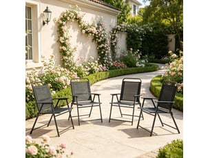 Lot de 4 chaises de jardin pliantes 65x60x94 cm – noir – dossier haut, accoudoirs et structure acier