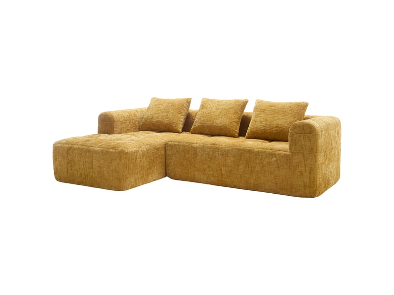  Canapé d’angle l 3 places chenille jaune avec méridienne accoudoirs 3 coussins poche latérale sans montage  - Conforama B