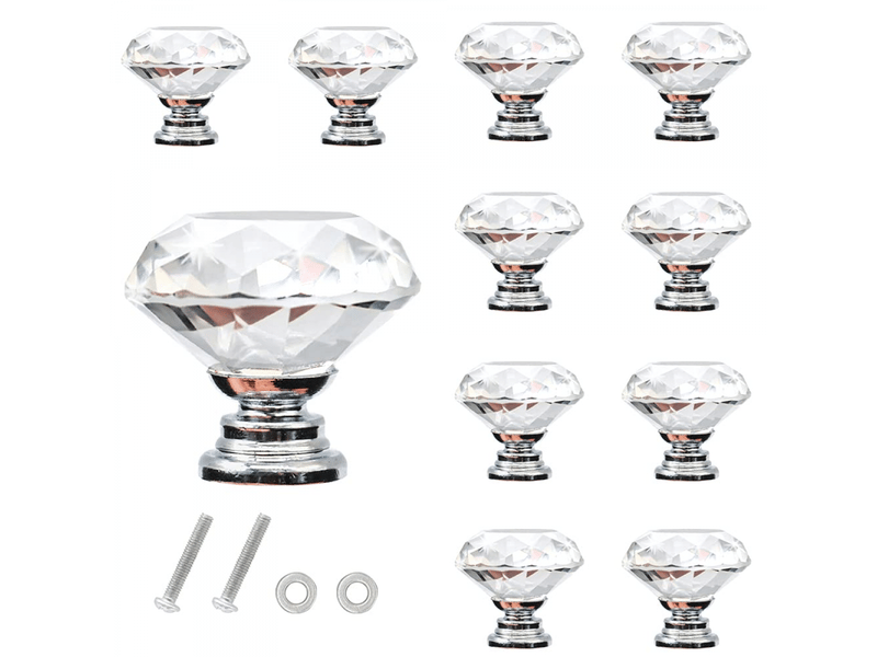  Boutons pour portes de 30 mm, 10 pièces, design diamant, idéaux pour tiroirs, armoires, placards, meubles, décoration unique  - Conforama A