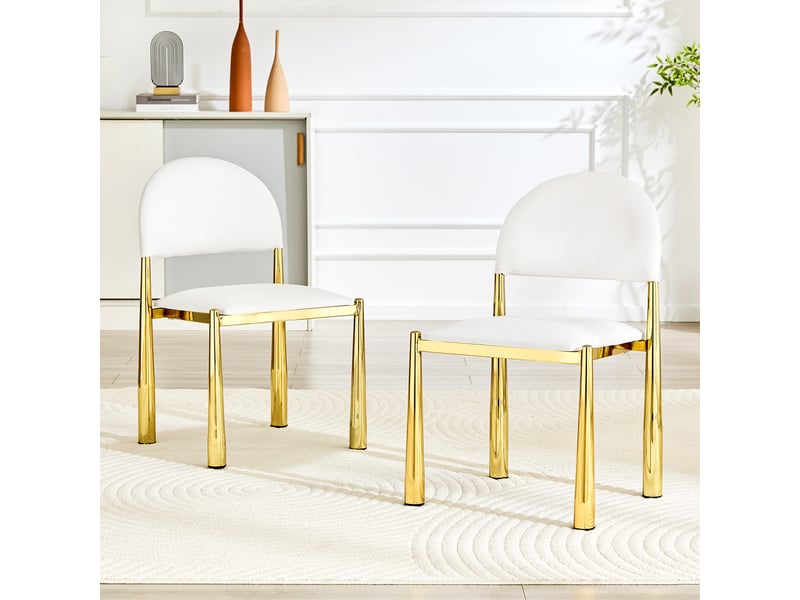 Lot de 2 chaises de salle à manger en similicuir pu, dossier arrondi ergonomique, pieds métalliques stables, patins antidérapants, charge 150 kg - Conforama B