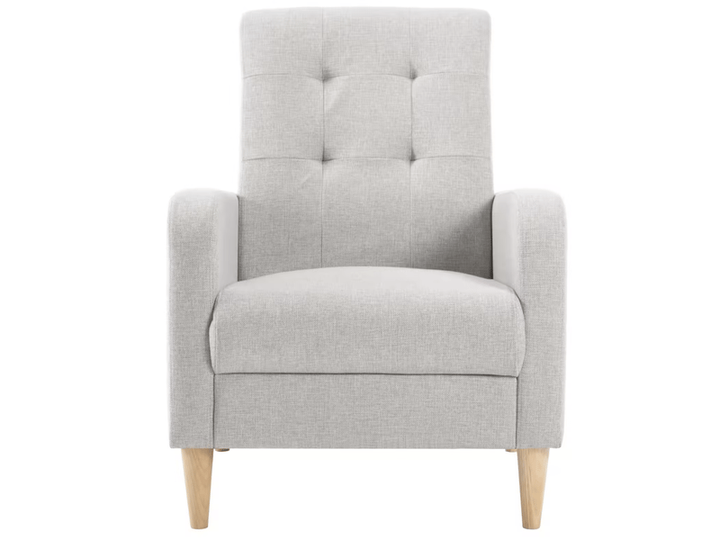 Fauteuil de chambre avec dossier haut ergonomique et accoudoirs, capitonné en lin gris clair, 51 × 48 cm - Conforama A