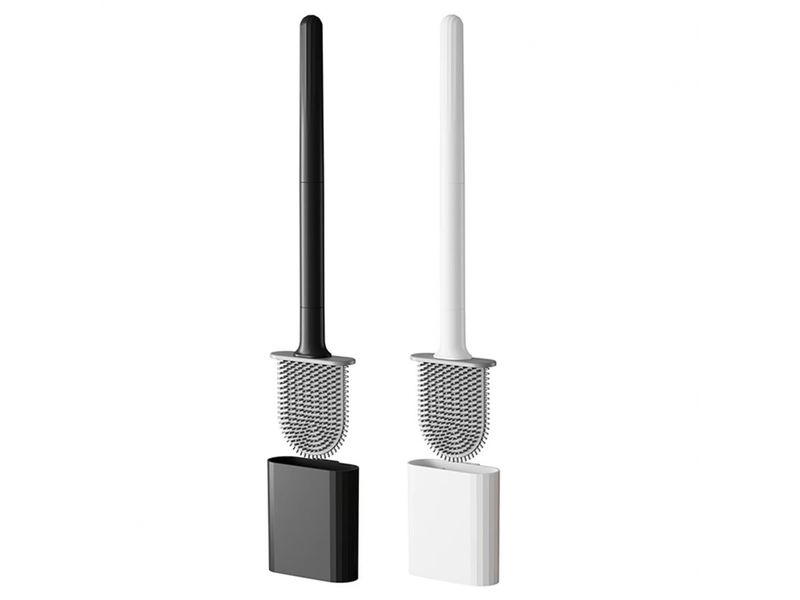 Brosse wc avec support, brosse wc flexible en tpr, sans perçage. Fixation murale ou sur pied (noir et blanc).  - Conforama A