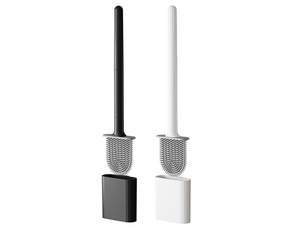 Brosse wc avec support, brosse wc flexible en tpr, sans perçage. Fixation murale ou sur pied (noir et blanc).