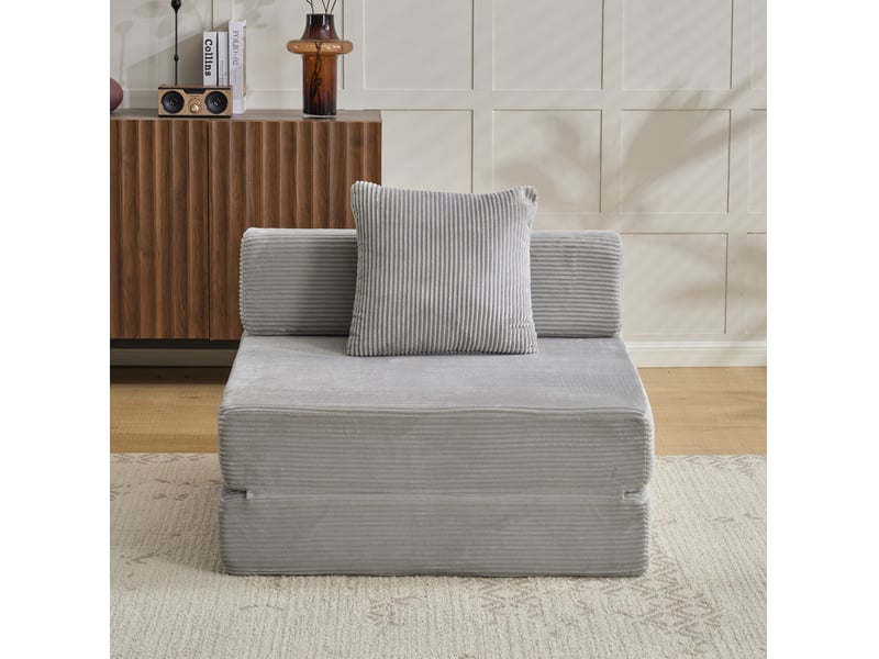 Canapé convertible sol, canapé lit pliable, avec soutien à la dossier en oreiller et accoudoirs, lit une personne confortable, tissu velours, pour salon et chambre, gris clair - Conforama C