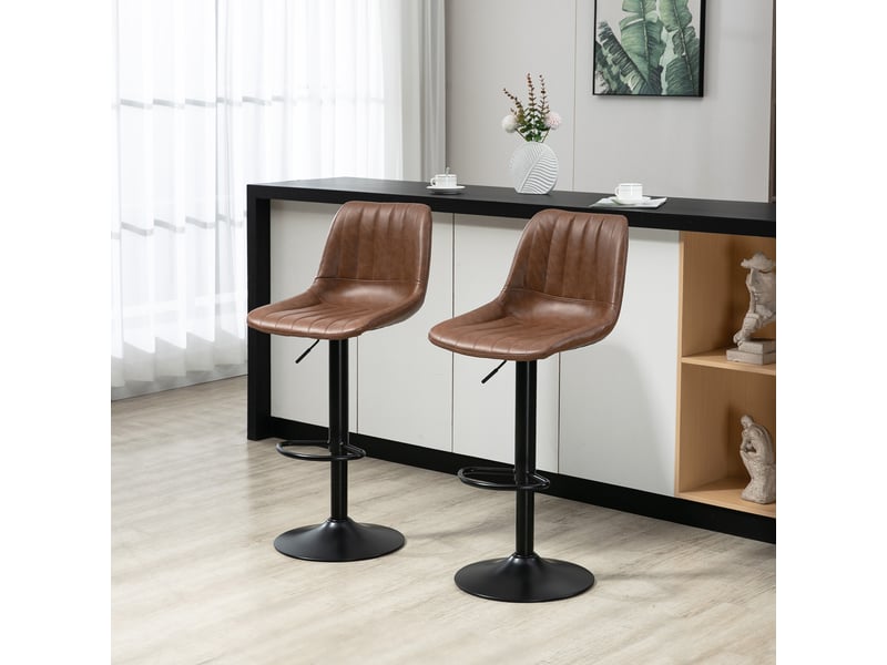  Tabourets de bar lot de 2 réglables - lpospi - rotation 360°, repose-pieds, simili cuir, acier - marron  - Conforama B