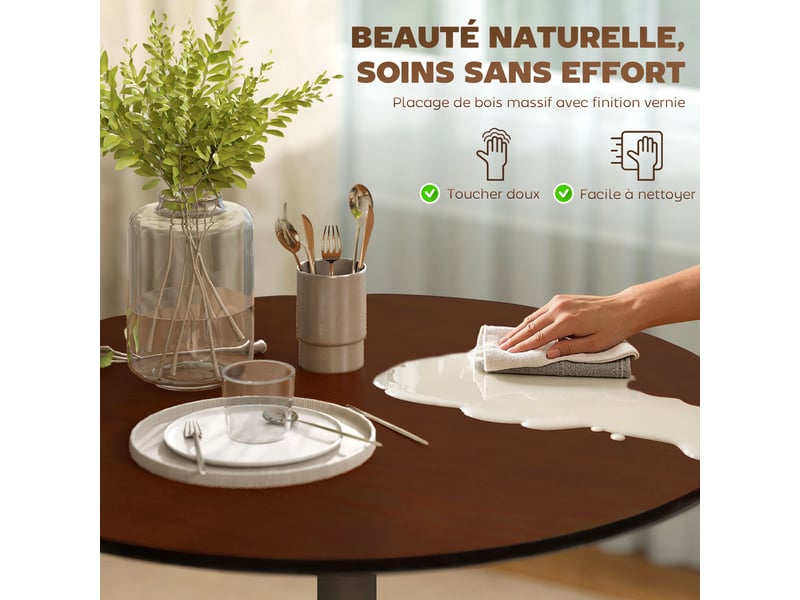Table à manger ronde 70 cm pour 2 personnes avec plateau en placage de massif bois et piétement en acier marron - Conforama D