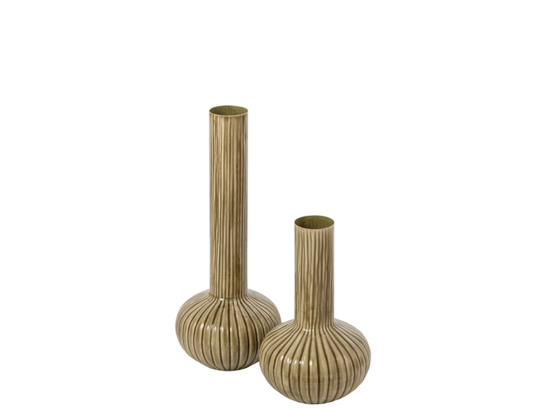  Vase bulbe en métal jarl 41cm vert olive  - Conforama B