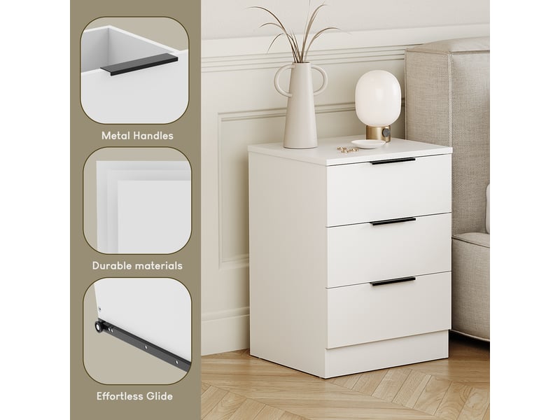  Table de chevet trega 3 tiroirs, commode de nuit, chambre, set de 2, 50x39x28cm, blanc 3332101 - Conforama W