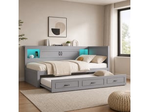 Lit gigogne 90x190/200 cm HAVRYA coloris gris