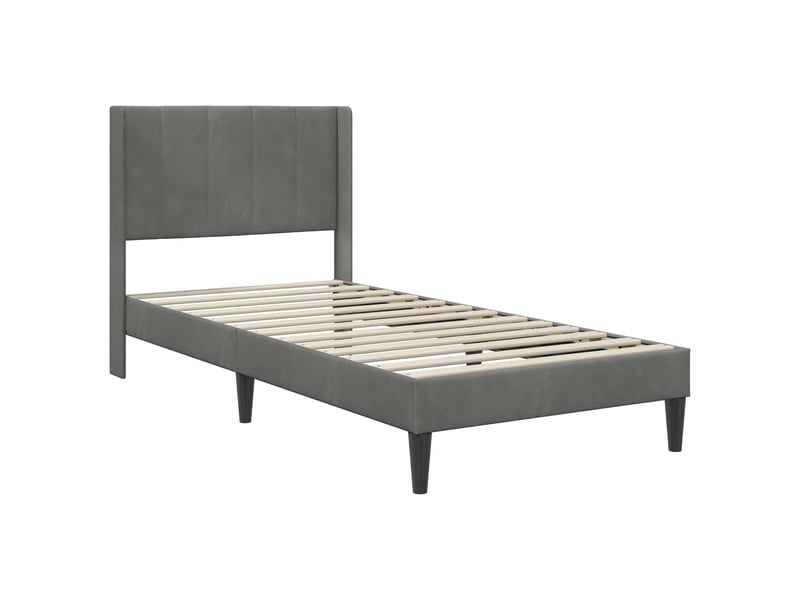  Lit simple- lit adulte -  cadre de lit avec tête de lit gris foncé 100 x 200 cm velours  - Conforama B