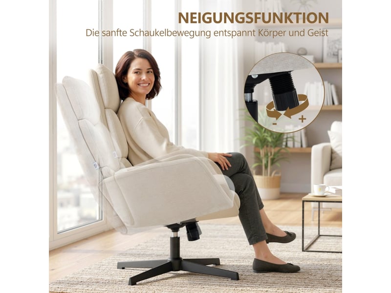  Ensemble 2 pièces : fauteuil lounge à haut dossier avec pouf, base métallique, fonction de bercement  - Conforama R