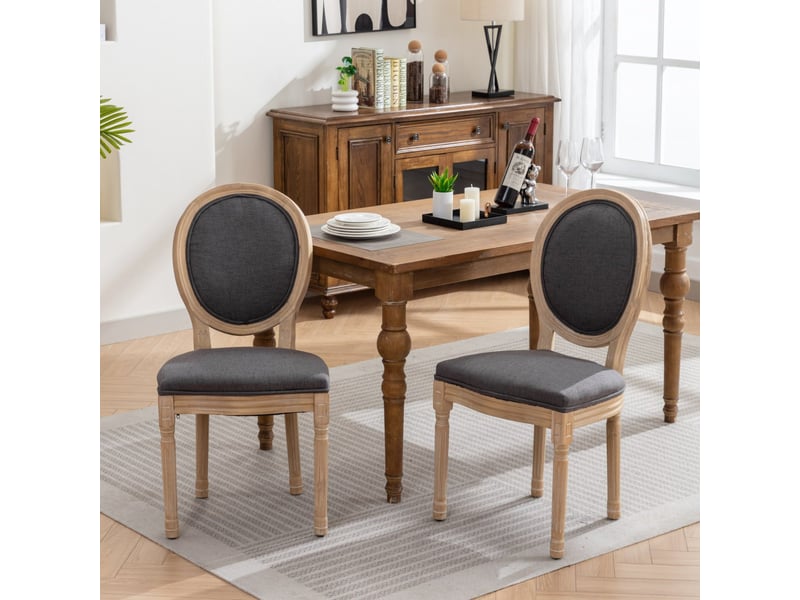  Lot de 2 chaises de salle à manger style français en lin gris foncé  - Conforama A