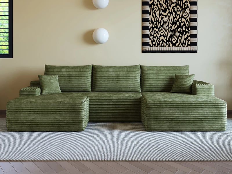  Canapé d'angle  modulaire ,4 places, avec méridienne en l, assise profonde ,270 × 175 ×83cm, vert  - Conforama B