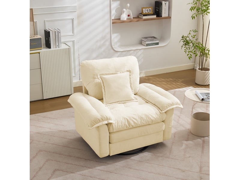  Fauteuil pivotant 360° 1 place en tissu beige avec coussin de soutien, idéal pour lire et se détendre chez vous  - Conforama B