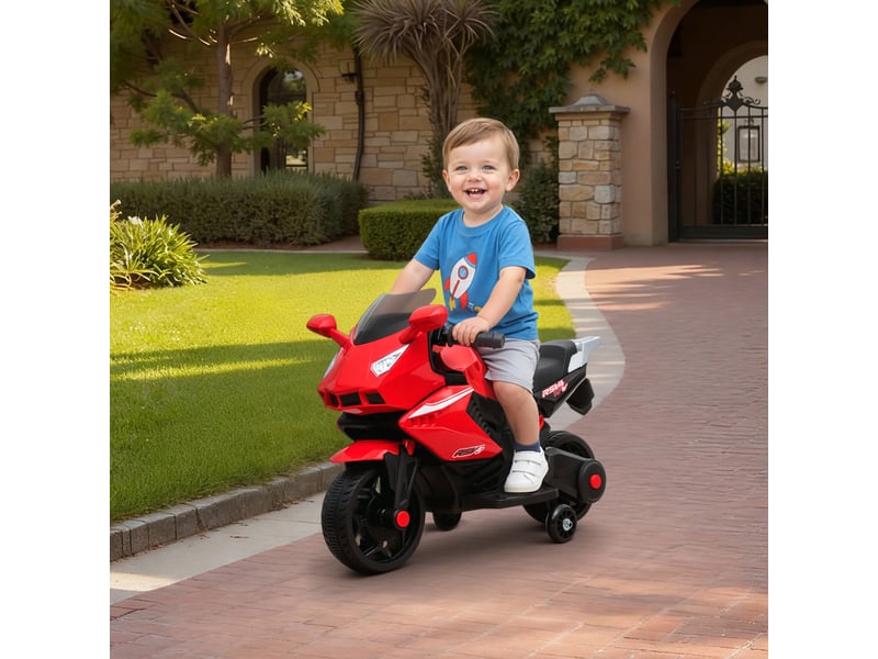  Moto électrique pour enfants, klaxon, phare, fonction musicale, 2,5 kmh, rouge  - Conforama D
