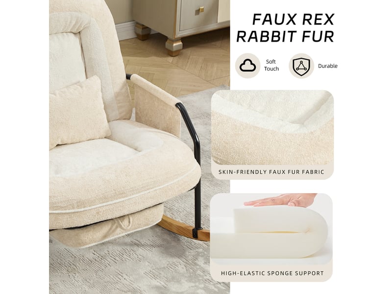  Chaise à bascule - 80 x 87 x 95 cm - beige - fauteuil à rocker inclinable avec repose-pieds et fausse fourrure  - Conforama E