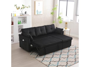 Canapé d'angle réversible convertible <strong></strong> <strong></strong> 3 places Tissu noir avec coffre de rangement