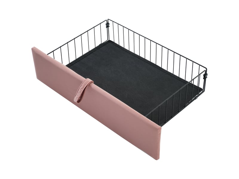 Lit enfant en velours rose, lit simple 90x200 cm avec tiroir, led et tête réglable, sans matelas - Conforama E
