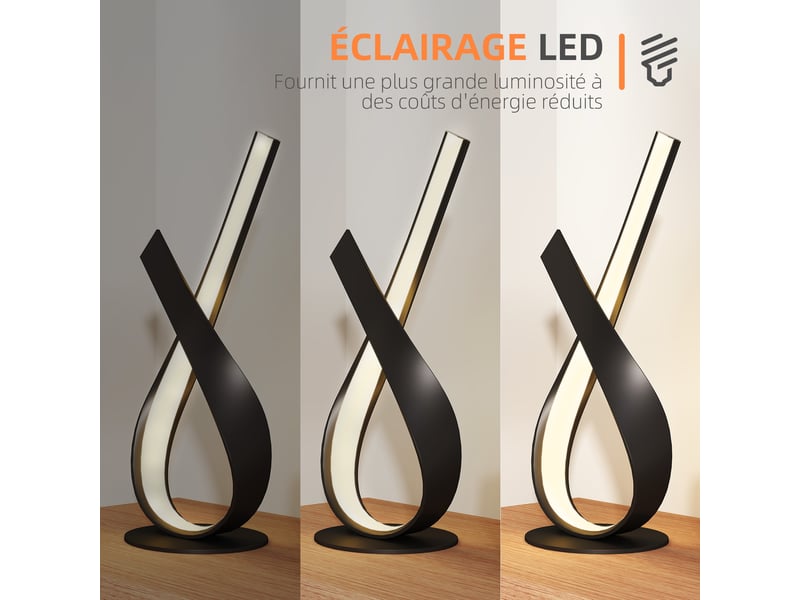  Lampe à poser design contemporain - lampe de table design spirale - alu. Noir led blanc chaud - dim. 21l x 15l x 43h cm  - Conforama E