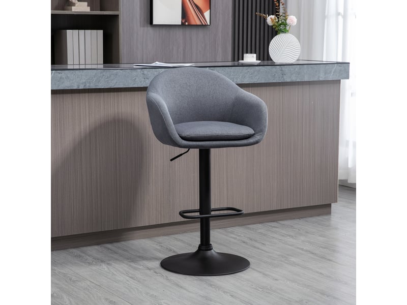  Tabouret de bar avec repose-pieds ; hauteur réglable, aspect lin, 54 cm x 54 cm x 112 cm, gris  - Conforama C