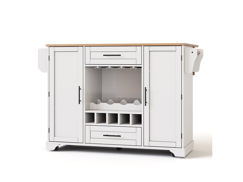  Desserte de cuisine 138 x 4570 x 92 cm blanc et naturel, en mdf, plateau rabattable sur roulettes  - Conforama D
