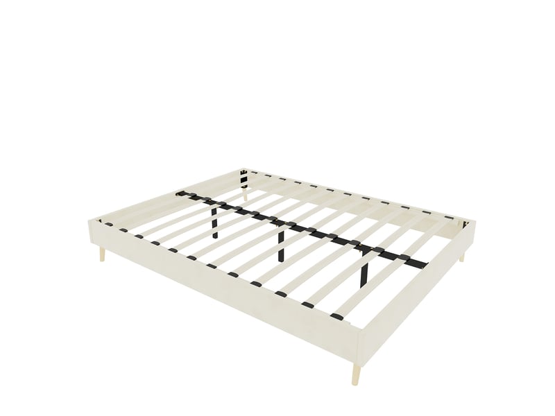  Cadre de lit, lit double 160x200 cm, cadre bas, sans tête de lit, velours beige  - Conforama R