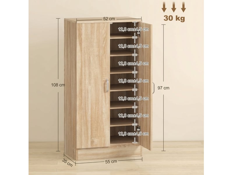  Meuble à chaussures 55x35x108 cm 2 portes panneau de particules naturel  - Conforama E