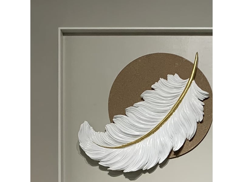 Tableau peinture à l'huile beige plume en relief cadre en aluminium - - Conforama B