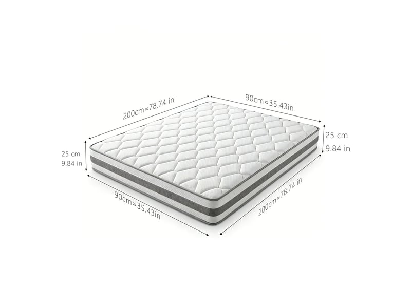  Matelas à ressorts ensachés tcqpz 90 x 200 cm h4 25 cm 7 zones mousse de confort blanc  - Conforama C