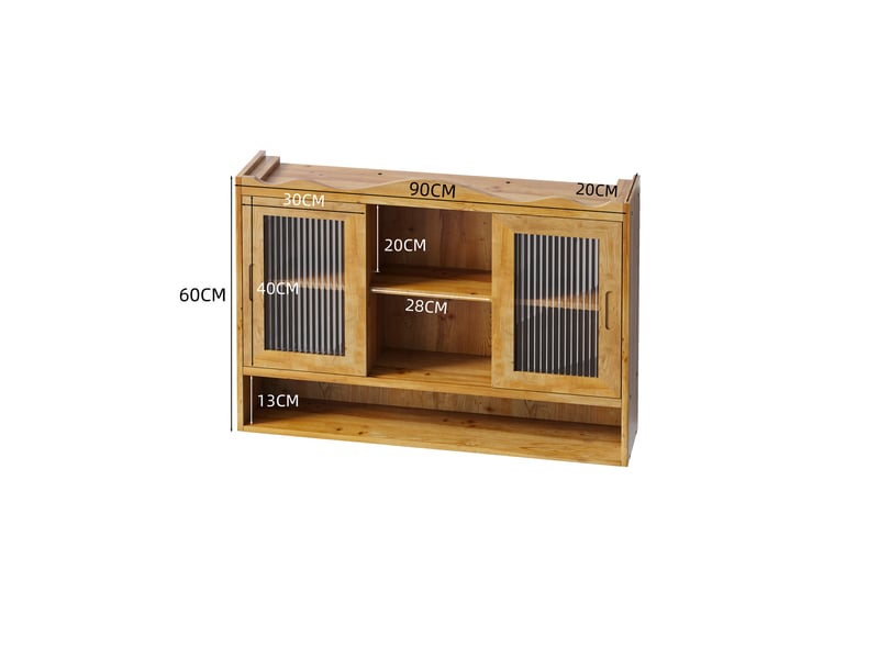  Armoire murale modèle retro 90 cm, naturel, 2 portes coulissantes, 3 niveaux de rangement, cuisine salle bain  - Conforama C