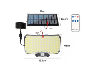 Eclairage solaire mural exterieur 234 led detecteur pir 3-5 m panneau separe 5 m telecommande ip65 noir 800 lm