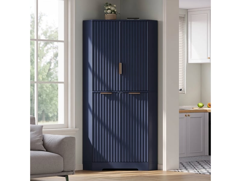  Buffet de cuisine d'angle bleu 60x60x172 cm avec 4 portes et étagères réglables  - Conforama B