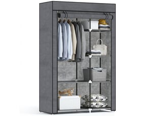 Armoire penderie multi-rangement - 6 étagères, 1 barre - non tissé gris