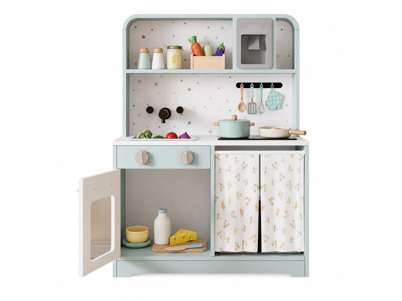  Cuisine enfant 60x29x81 cm – bleue – machine à glaçons, micro-ondes et accessoires ludiques inclus  - Conforama A