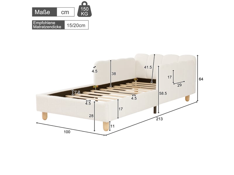  Lit enfant 90x200 cm avec accoudoirs modulables en bouclé beige  - Conforama E