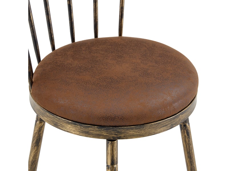  Tabouret de bar en tissu rembourré avec dossier spindel et repose-pieds, style industriel marron  - Conforama E